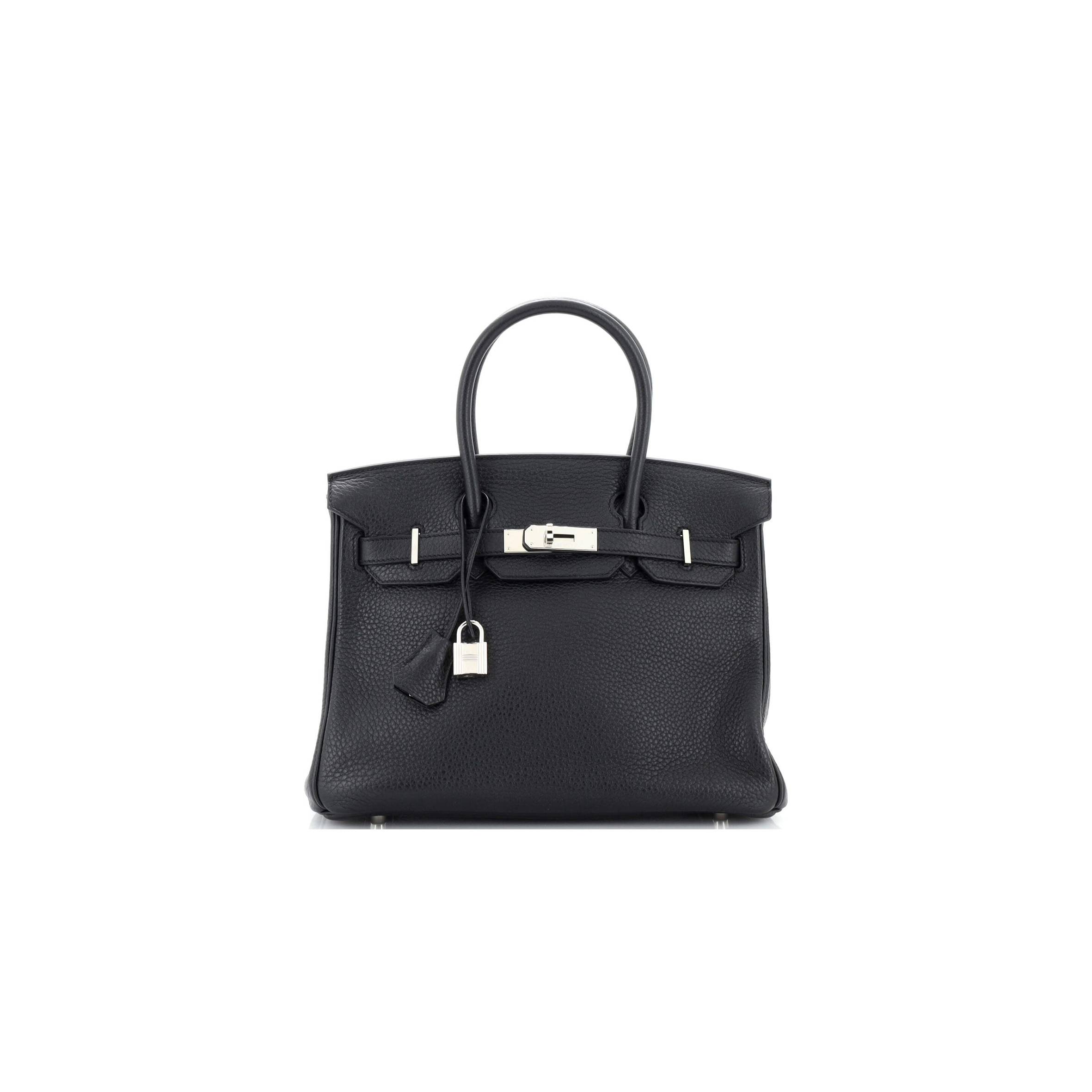 HERMES BIRKIN 30 HANDBAG NOIR CLEMENCE WITH PALLADIUM HARDWARE 251787 (30*22*16cm)